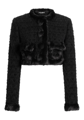 Dolce & Gabbana faux-fur trimmed tweed jacket - Black