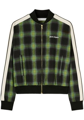 Palm Angels logo-embroidered plaid bomber jacket - Green