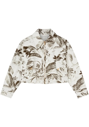 Palm Angels palm-tree print denim jacket - Neutrals