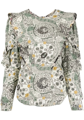 MARANT ÉTOILE floral print ruffle trim blouse - Neutrals