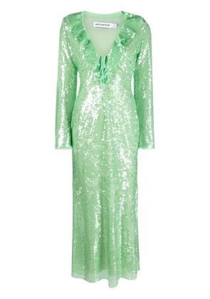Self-Portrait sequin-embellished V-neck midi dress - Green