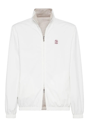 Brunello Cucinelli logo-embroidered zip-up jacket - White