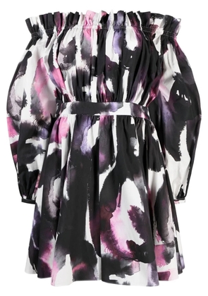 Alexander McQueen off-shoulder abstract-print minidress - White