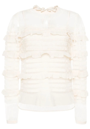 TWINSET floral-lace ruffled blouse - Neutrals