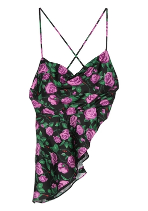 Chiara Ferragni floral asymmetric tank top - Black