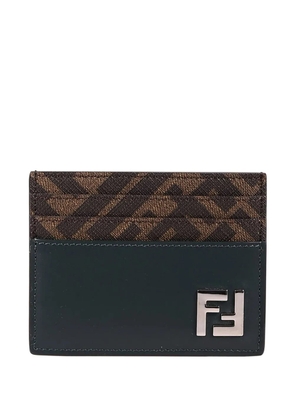 FENDI logo-plaque leather cardholder - Green