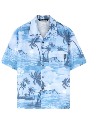 Palm Angels Sunset-print linen-blend shirt - Blue