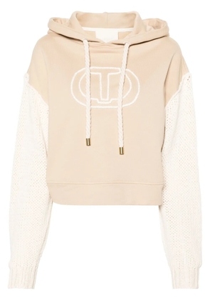 TWINSET logo-embroidered cotton hoodie - Neutrals