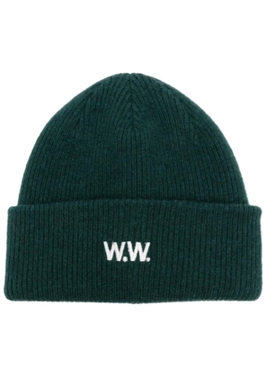 Wood Wood logo-embroidered ribbed wool beanie - Green