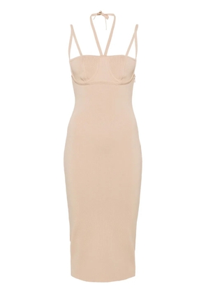 ANDREĀDAMO halterneck ribbed midi dress - Neutrals