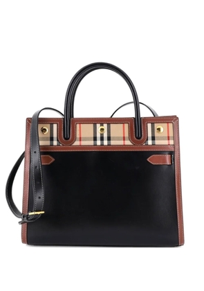 Burberry Pre-Owned Title Two Handle Tote Leather with Vintage Check Canvas Small satchel - Black