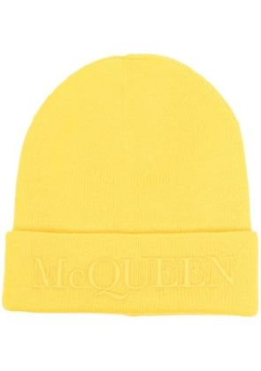 Alexander McQueen logo-embroidered cashmere beanie - Yellow