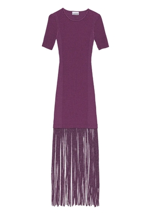 GANNI fringed ribbed-knit dress - Purple