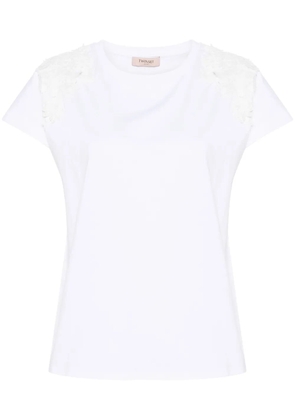 TWINSET floral-appliqué cotton T-shirt - White