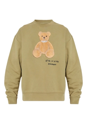 Palm Angels teddy-appliqué crew-neck sweatshirt - Green