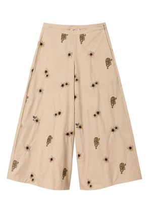 TWINSET floral-embroidered wide-leg trousers - Neutrals