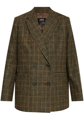 A.P.C. checked wool double-breasted blazer - Brown