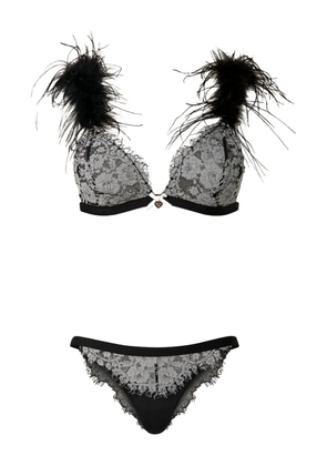 TWINSET feather-trimmed lace bra set - Black