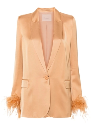 TWINSET feather-trim satin blazer - Neutrals