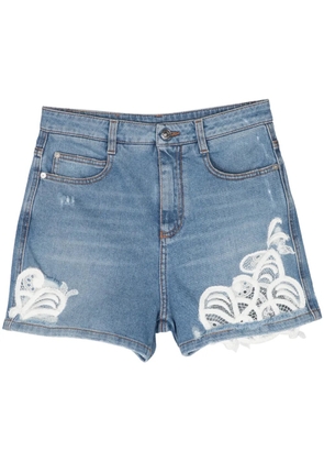 Ermanno Scervino lace-panelling denim mini shorts - Blue