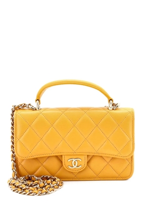 CHANEL Pre-Owned Classic Top Handle Flap Phone Holder with Chain Quilted Lambskin crossbody bag - Yellow