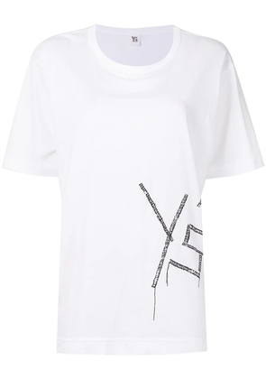 Y's Embroidered Fire-print short-sleeve T-shirt - White
