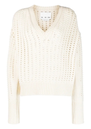SA SU PHI open-knit V-neck jumper - Neutrals