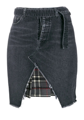 UNRAVEL PROJECT denim and plaid asymmetric skirt - Black