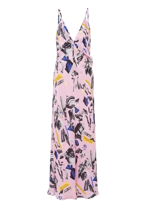 MOSCHINO JEANS newspaper clippings-print maxi dress - Pink