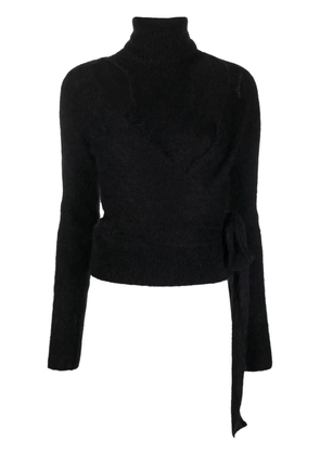 GANNI brushed cut-out wrap top - Black