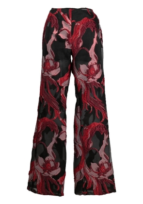 Alberta Ferretti floral-appliqué straight-leg trousers - Black