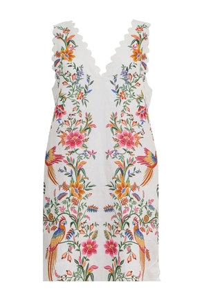 FARM Rio Delicate Forest scalloped-hem bird-print maxi dress - White