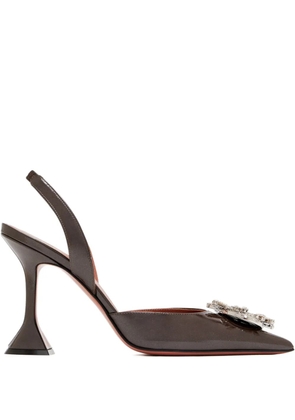 Amina Muaddi 95mm crystal-embellished slingback pumps - Brown
