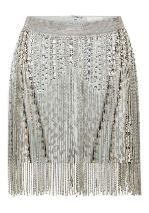 Camilla beaded fringed mini skirt - Blue