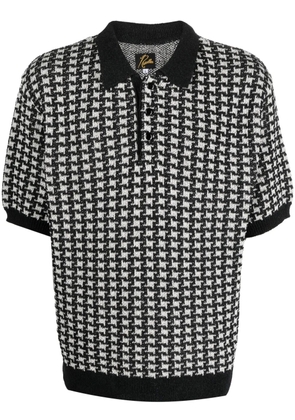 Needles houndstooth-pattern knit polo shirt - Black