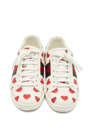 Gucci Pre-Owned web-stripes heart sneakers - White