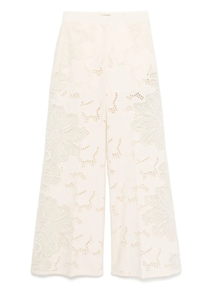 Elie Saab embroidered cotton palazzo pants - Neutrals