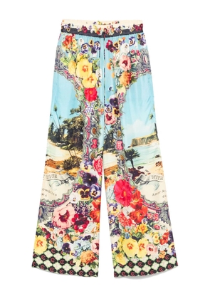 Camilla floral-print silk straight-leg trousers - Blue