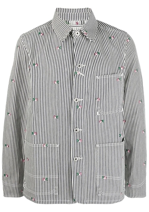 Kenzo floral-embroidered striped shirt jacket - White