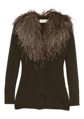 Blumarine feather-trimmed wool cardigan - Green