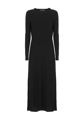 D.Exterior round-neck long-sleeves midi dress - Black