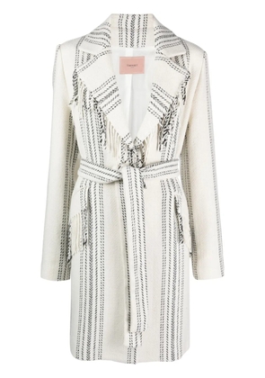 TWINSET jacquard fringed coat - White