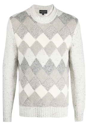 Emporio Armani long-sleeve argyle-check jumper - Grey