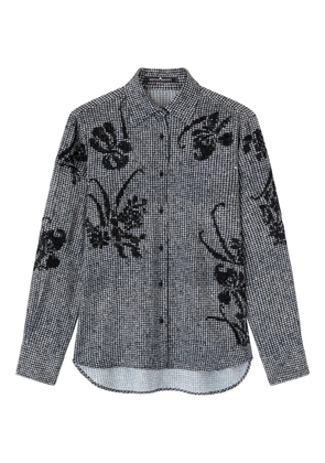 Ermanno Scervino floral-embellished houndstooth shirt - Black