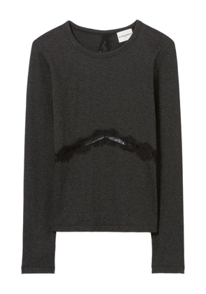 Claudie Pierlot ribbed-knit lace-insert top - Black