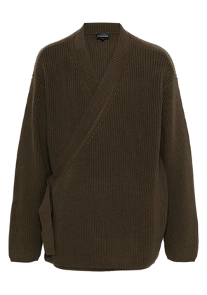 Emporio Armani ribbed wrap cardigan - Brown