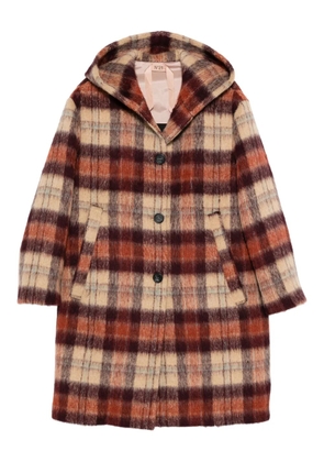 Nº21 hooded checked coat - Brown