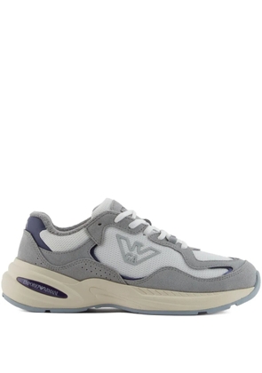 Emporio Armani eagle-logo mesh sneakers - Grey
