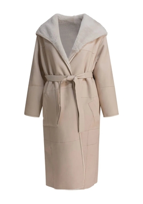 Blancha hooded belted shearling coat - Neutrals