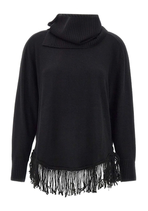 ELENA MIRO` fringe roll-neck sweater - Black